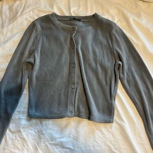 Zara Ribbed Cropped Cardigan in dusty blue